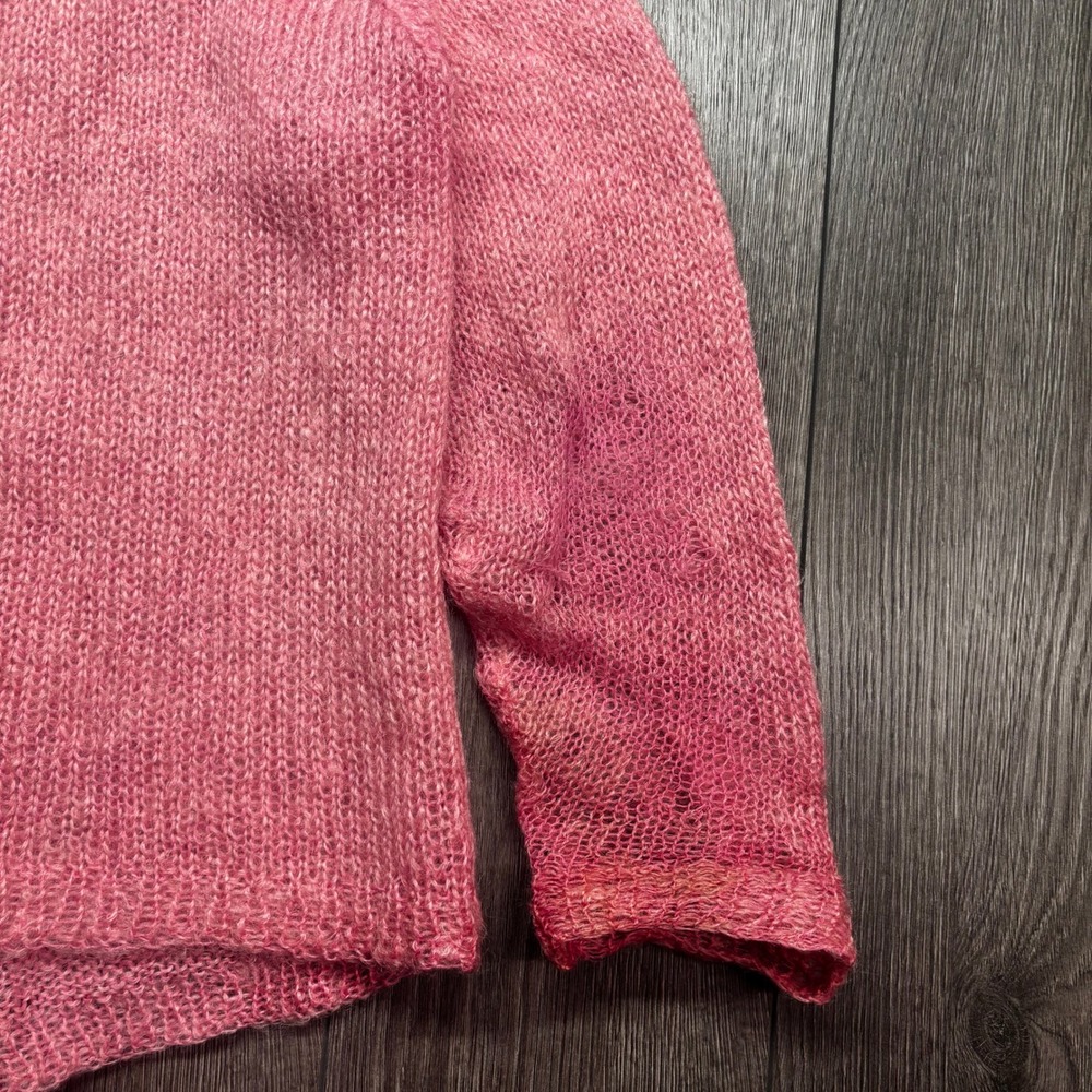 Vintage Pink Mohair Blend Open Knit Cardigan Sweater V-Neck Raglan Pink Marl - Picture 6 of 10